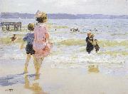 Edward Henry Potthast Prints At the Seashore oil painting on canvas